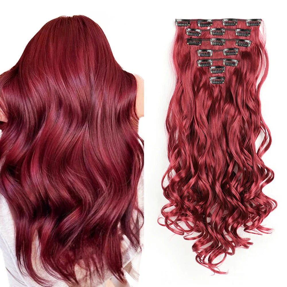 Clip In Hair Extensions 7 PCS 22 Inch Wavy Curly Synthetic Hair Pieces