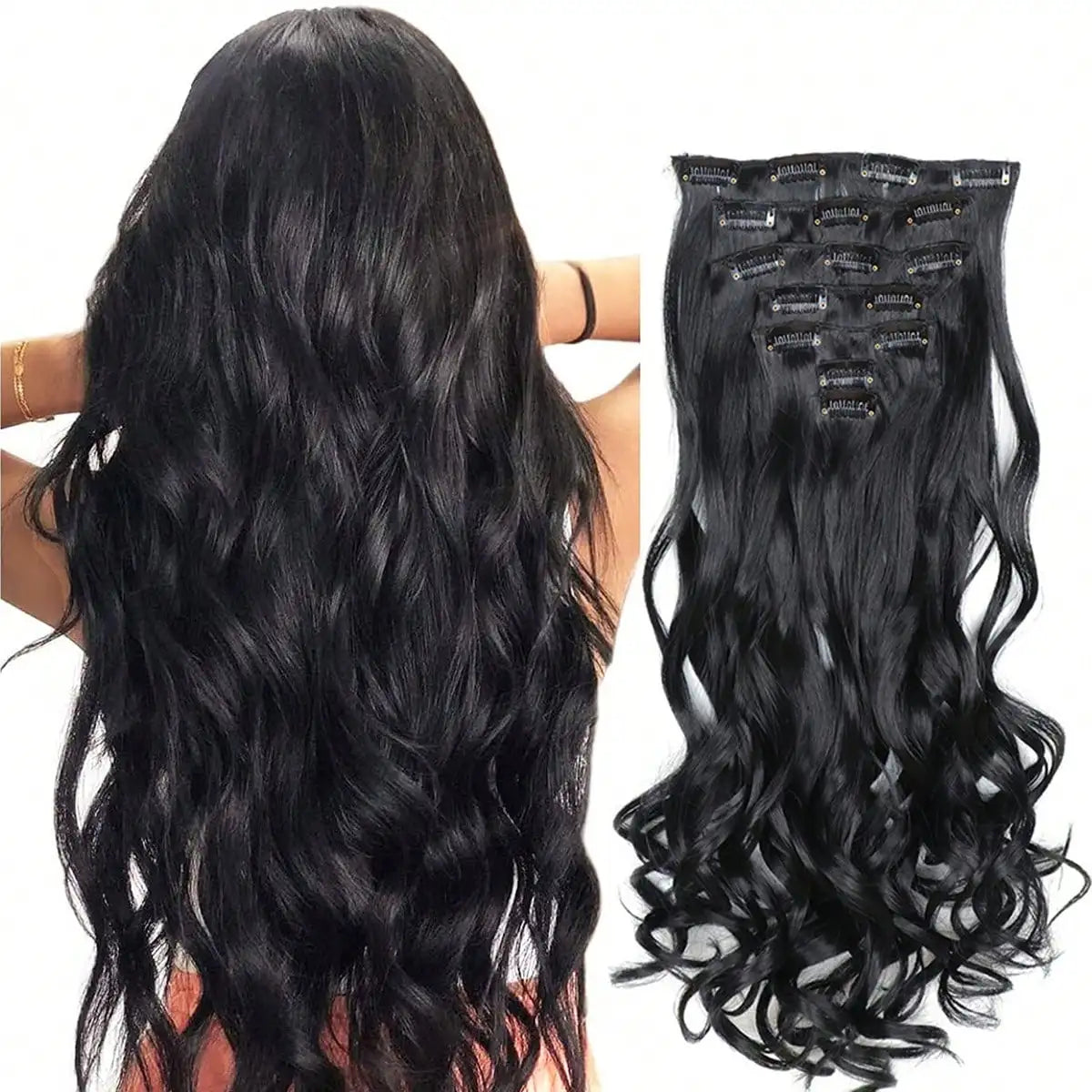 Clip In Hair Extensions 7 PCS 22 Inch Wavy Curly Synthetic Hair Pieces