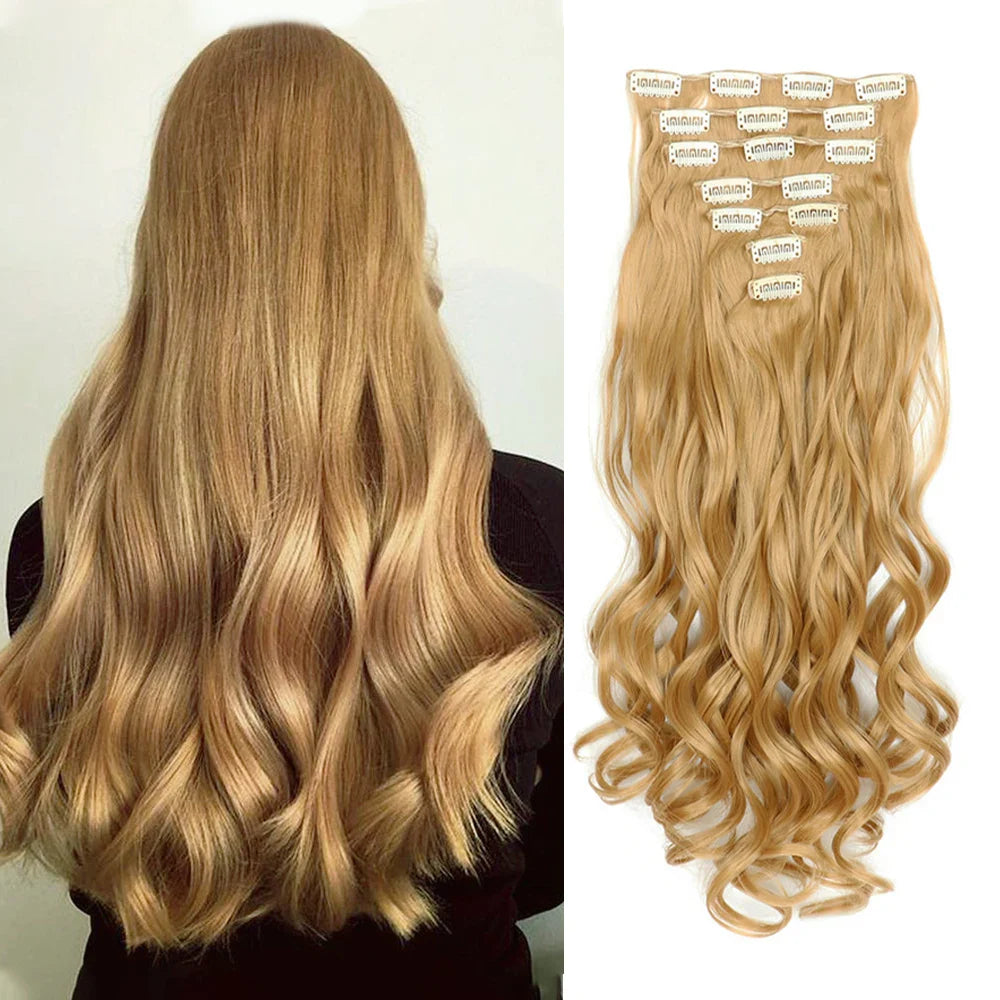 Clip In Hair Extensions 7 PCS 22 Inch Wavy Curly Synthetic Hair Pieces