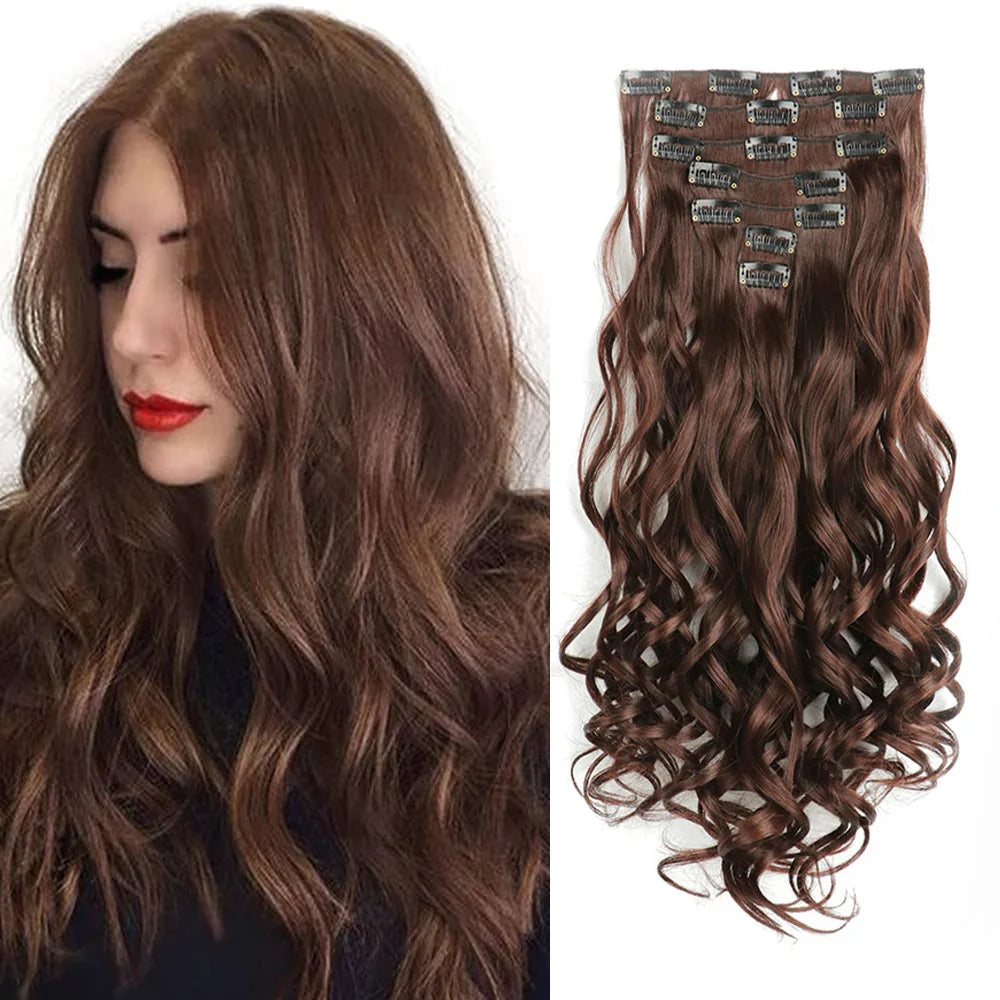 Clip In Hair Extensions 7 PCS 22 Inch Wavy Curly Synthetic Hair Pieces