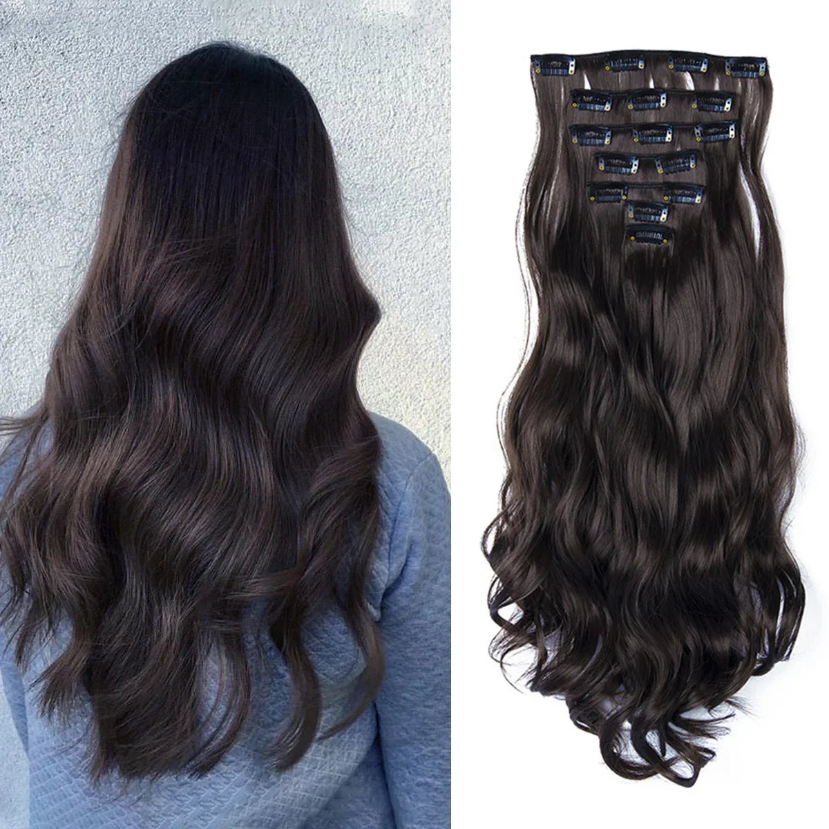 Clip In Hair Extensions 7 PCS 22 Inch Wavy Curly Synthetic Hair Pieces