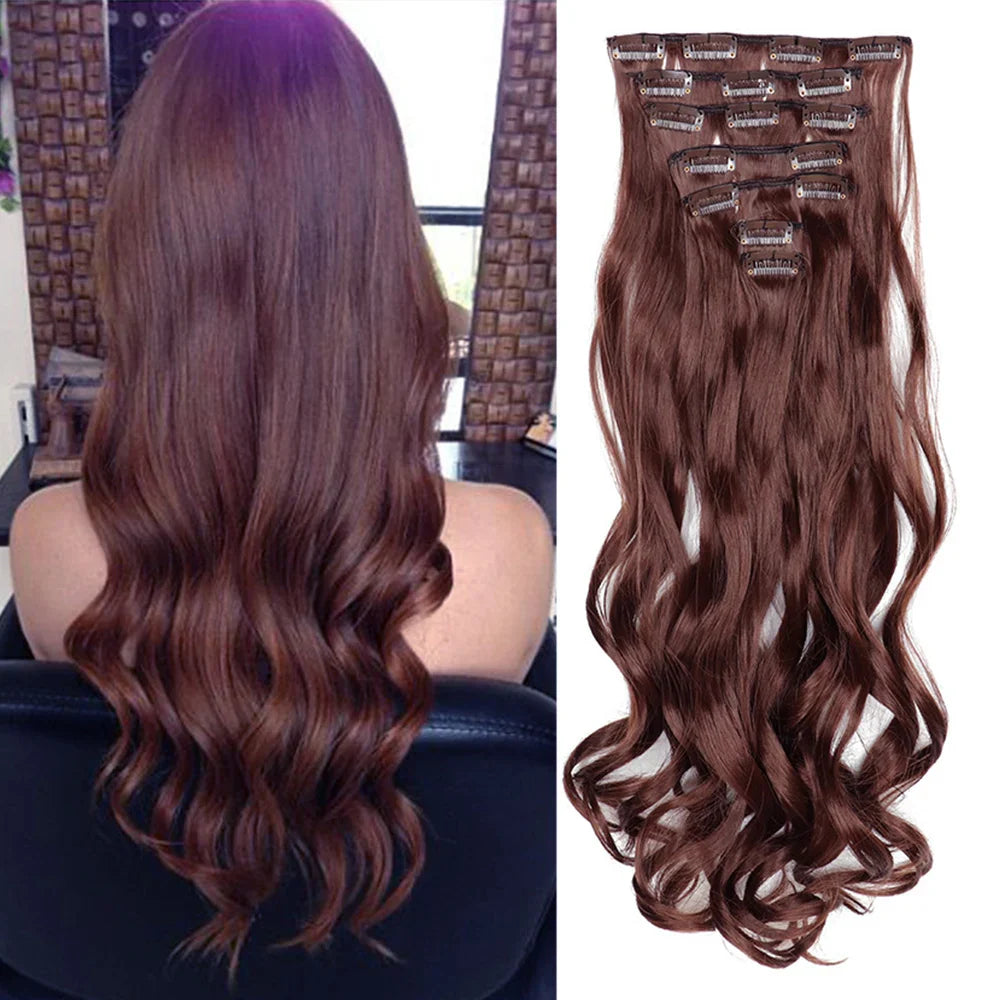 Clip In Hair Extensions 7 PCS 22 Inch Wavy Curly Synthetic Hair Pieces