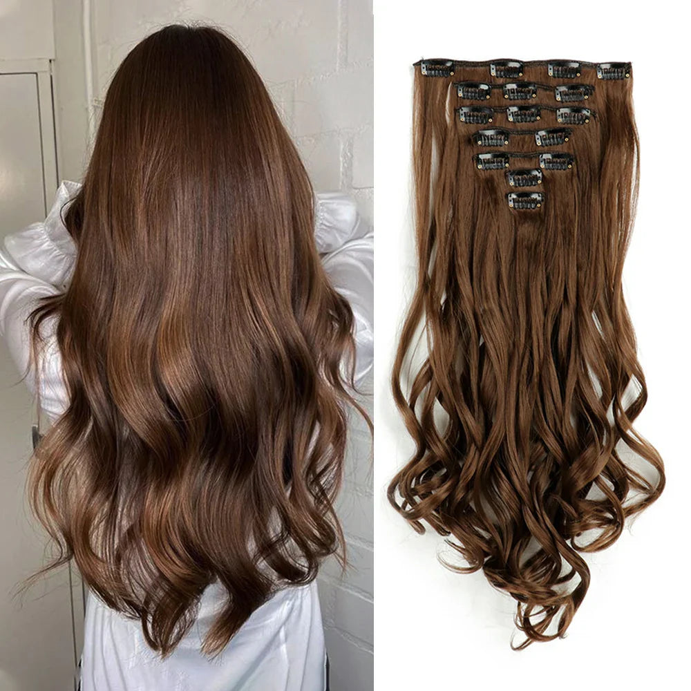 Clip In Hair Extensions 7 PCS 22 Inch Wavy Curly Synthetic Hair Pieces