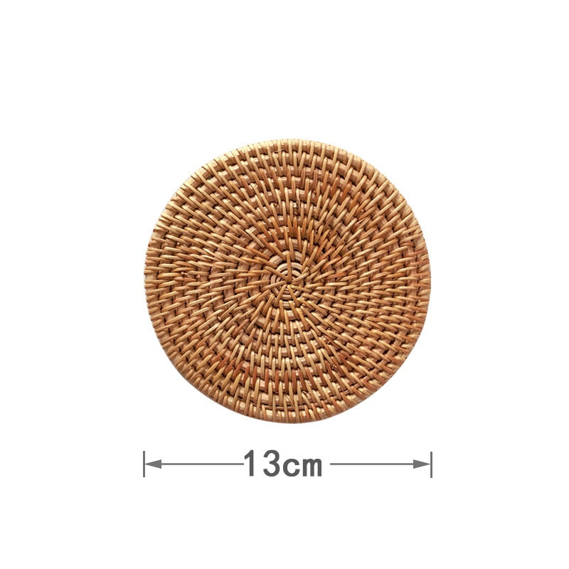 Line Cup Mat Round Natural Rattan,Hand Woven Hot Insulation Placemats Table Padding Kitchen Decoration Accessories