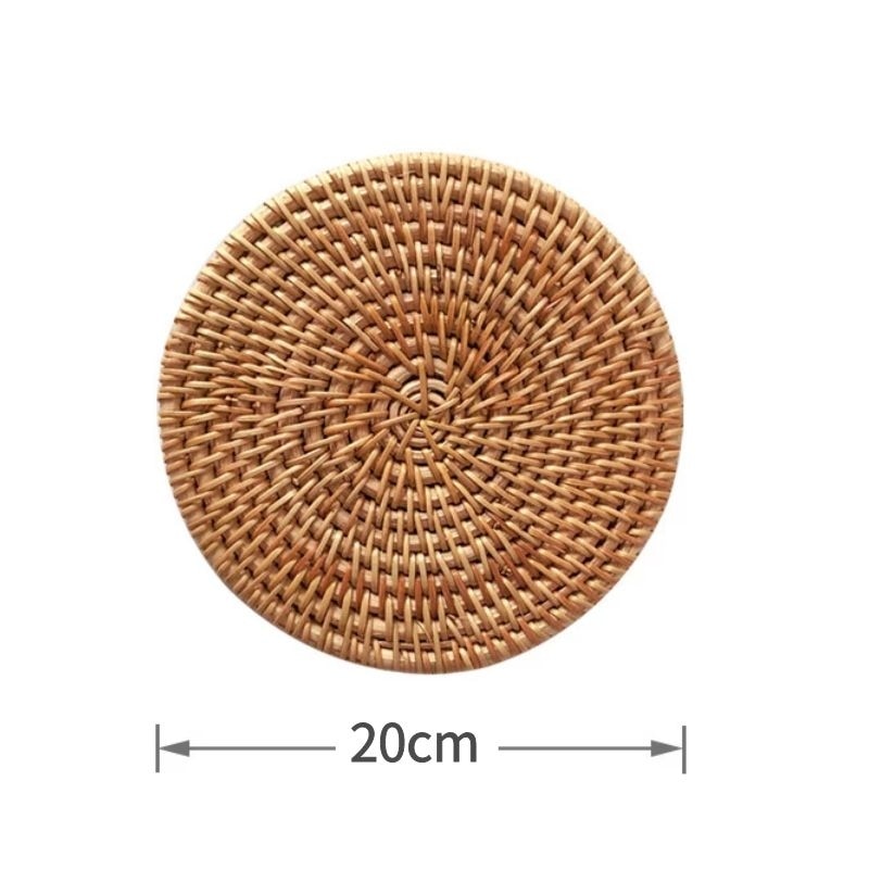 Line Cup Mat Round Natural Rattan,Hand Woven Hot Insulation Placemats Table Padding Kitchen Decoration Accessories