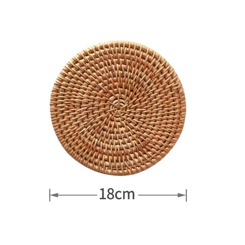 Line Cup Mat Round Natural Rattan,Hand Woven Hot Insulation Placemats Table Padding Kitchen Decoration Accessories