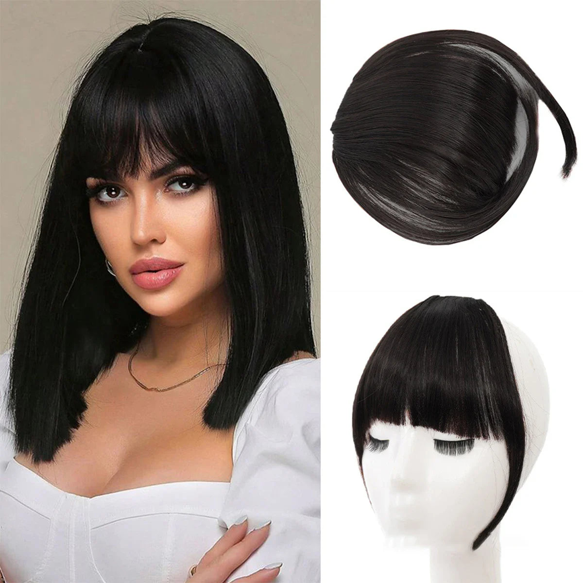 Natural Synthetic Hair Bangs Clip-In Extensions