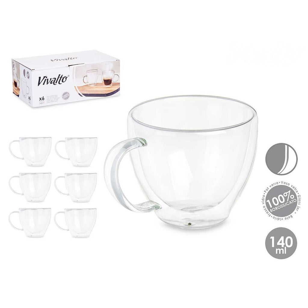 Tea and coffee cup Vivalto Transparent Borosilicate Glass 140 ml (6 Units)