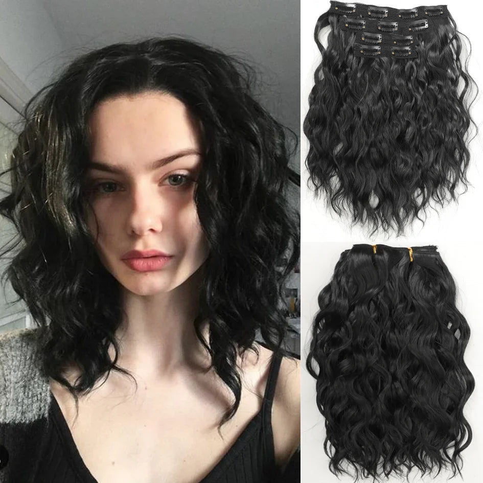 Short Honey Gold Wavy Hair Extensions Set