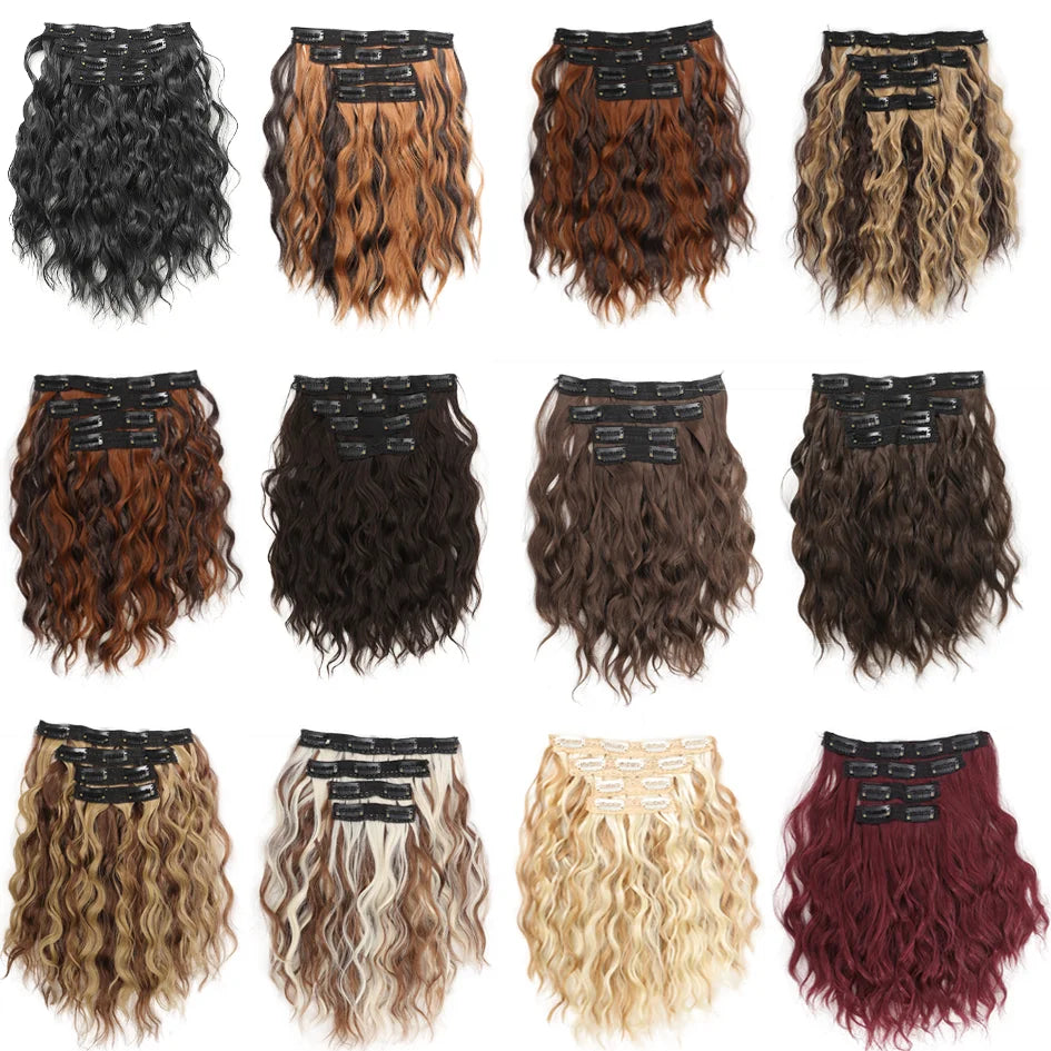 Short Honey Gold Wavy Hair Extensions Set