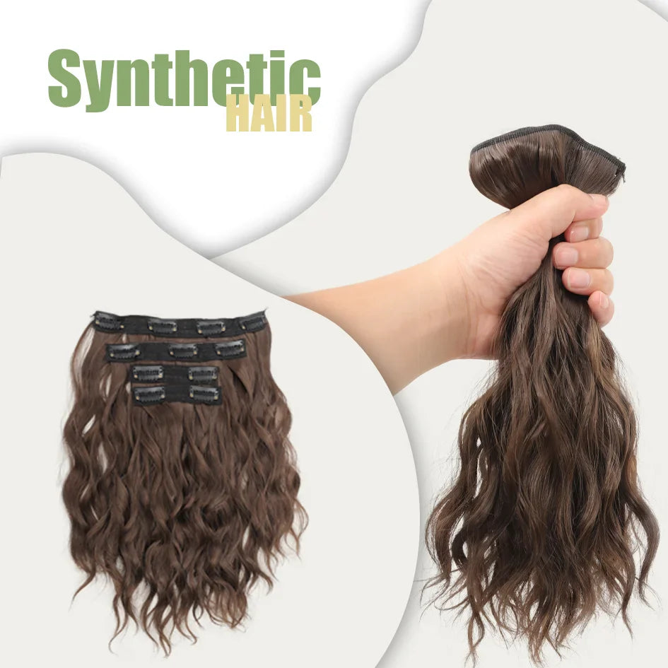 Short Honey Gold Wavy Hair Extensions Set