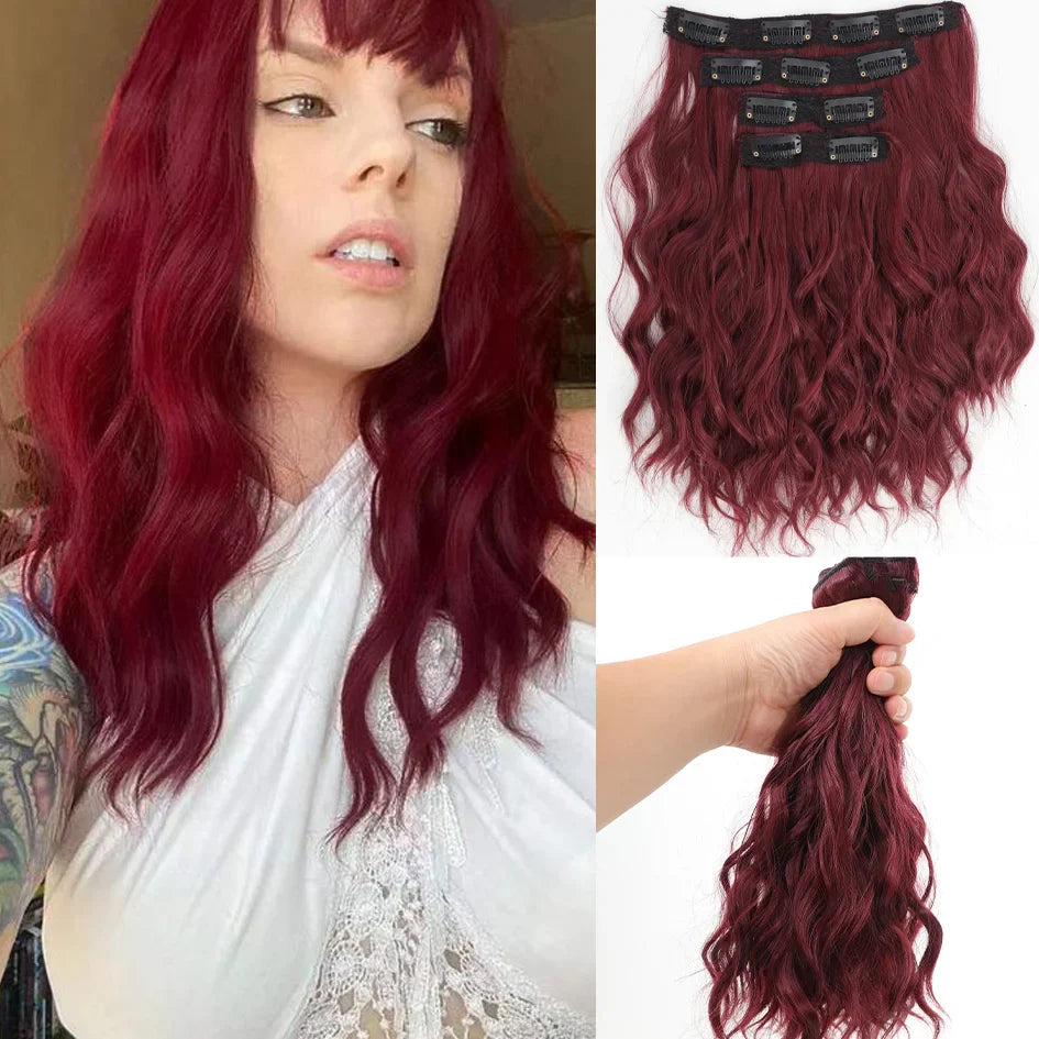 Short Honey Gold Wavy Hair Extensions Set