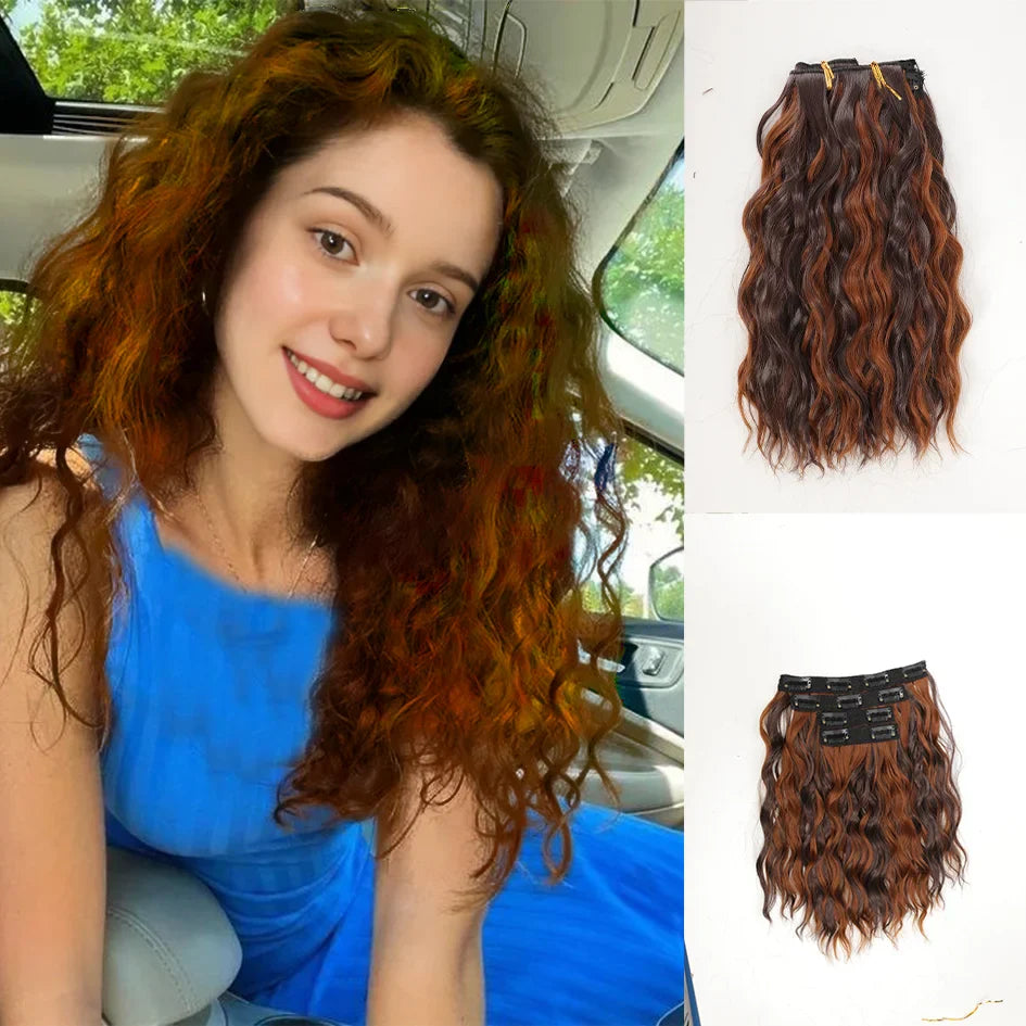 Short Honey Gold Wavy Hair Extensions Set