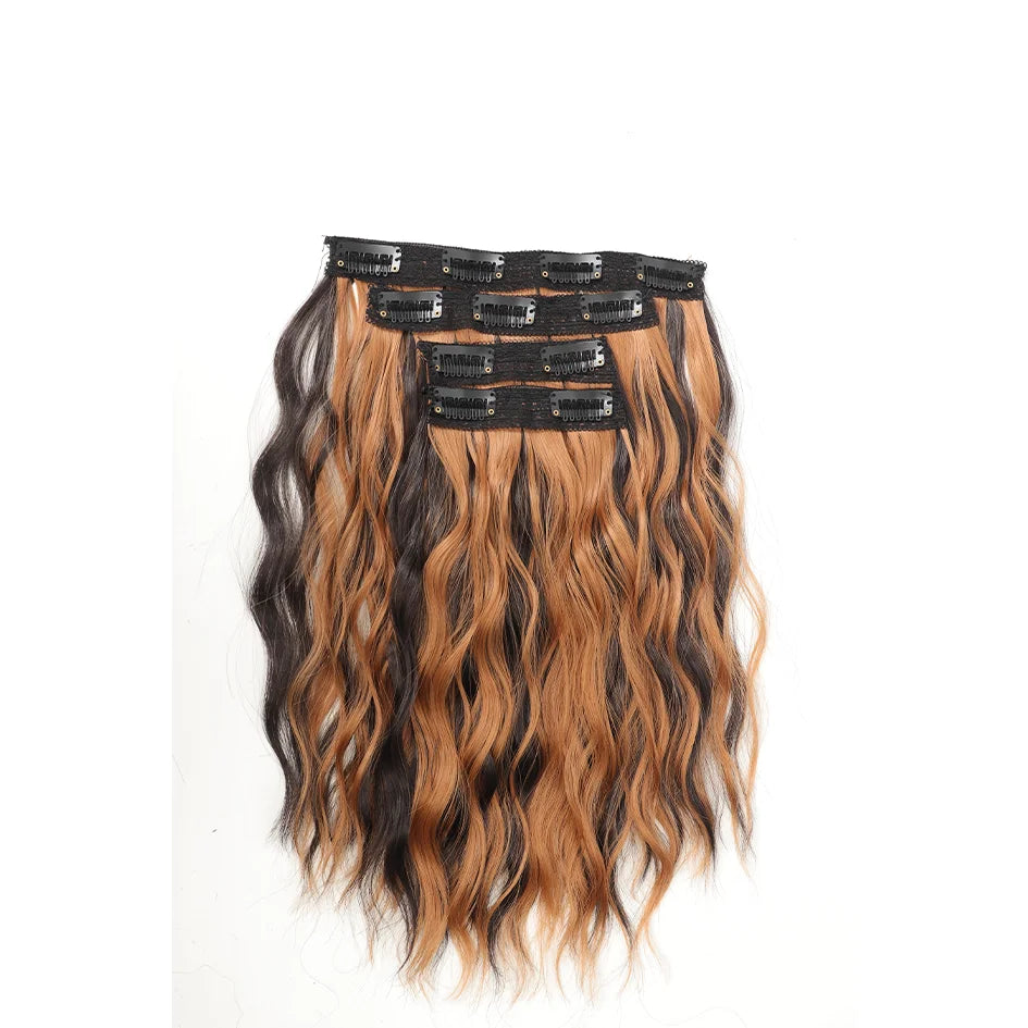 Short Honey Gold Wavy Hair Extensions Set