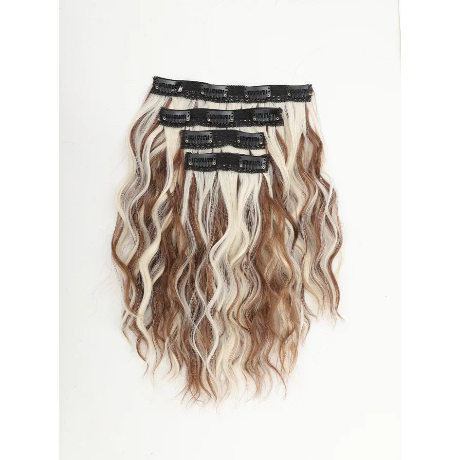 Short Honey Gold Wavy Hair Extensions Set