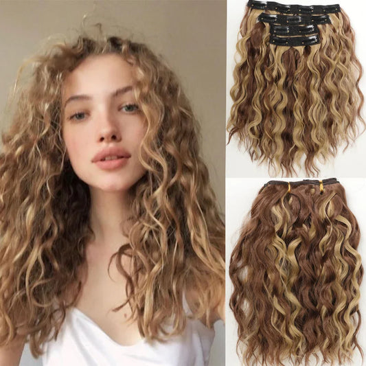 Short Honey Gold Wavy Hair Extensions Set