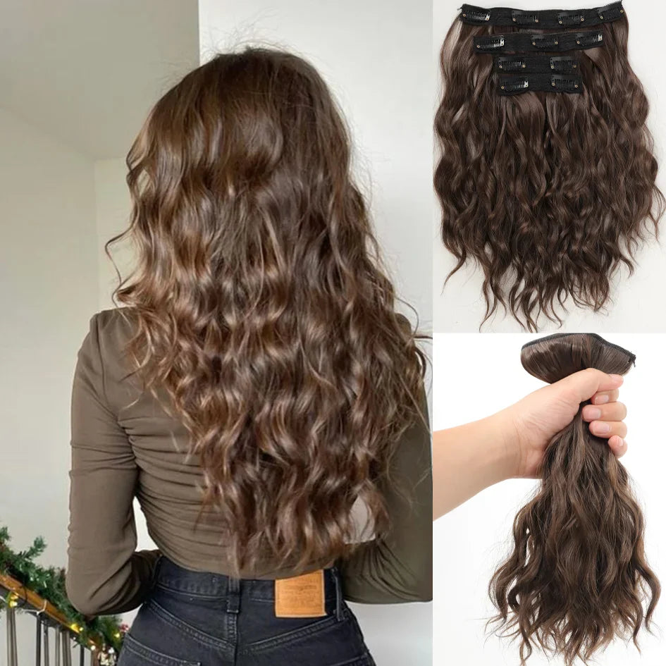 Short Honey Gold Wavy Hair Extensions Set