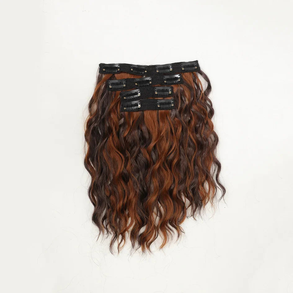 Short Honey Gold Wavy Hair Extensions Set