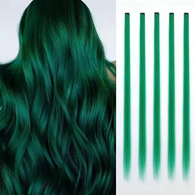 Synthetic Rainbow Hair Extensions Clips 5Pcs