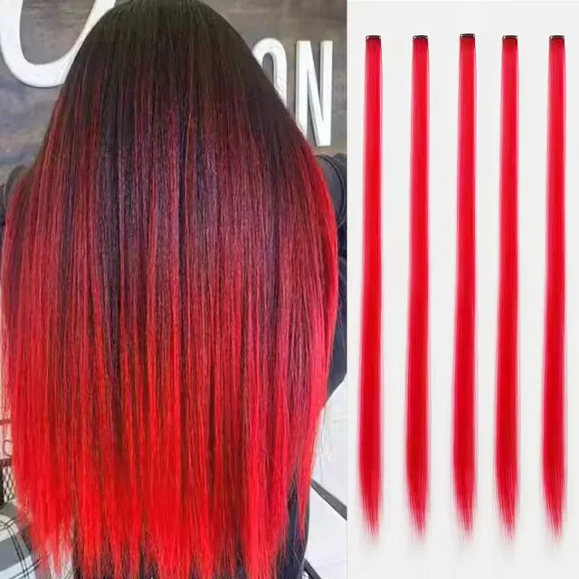 Synthetic Rainbow Hair Extensions Clips 5Pcs