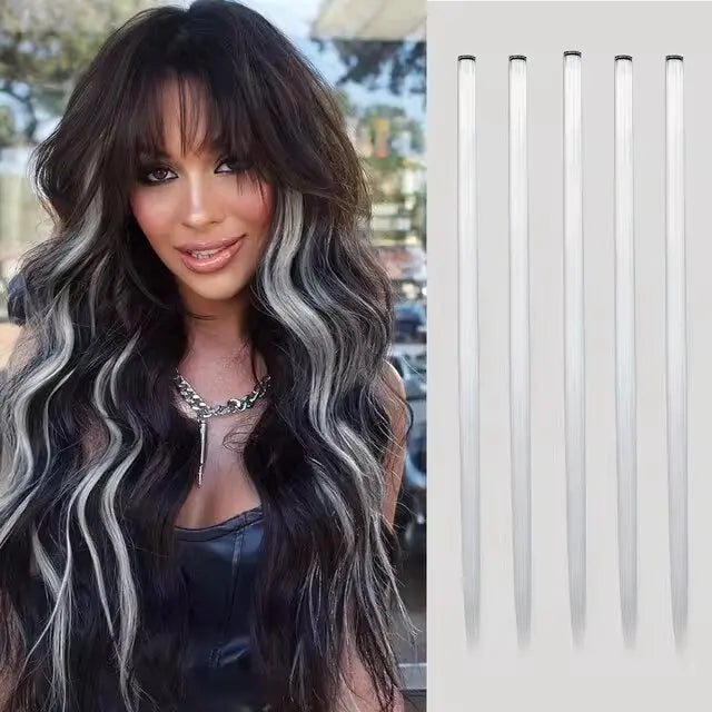 Synthetic Rainbow Hair Extensions Clips 5Pcs