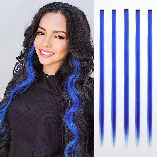 Synthetic Rainbow Hair Extensions Clips 5Pcs