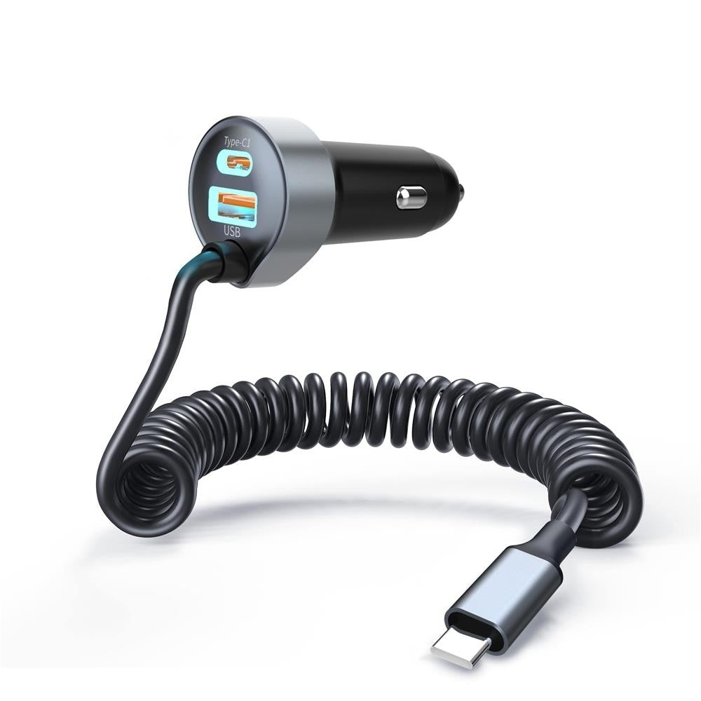 NNEDSZ CHOETECH TC0030 65W 3-Port Fast Car Charger with 3.3ft Type-C Stretchable Cable