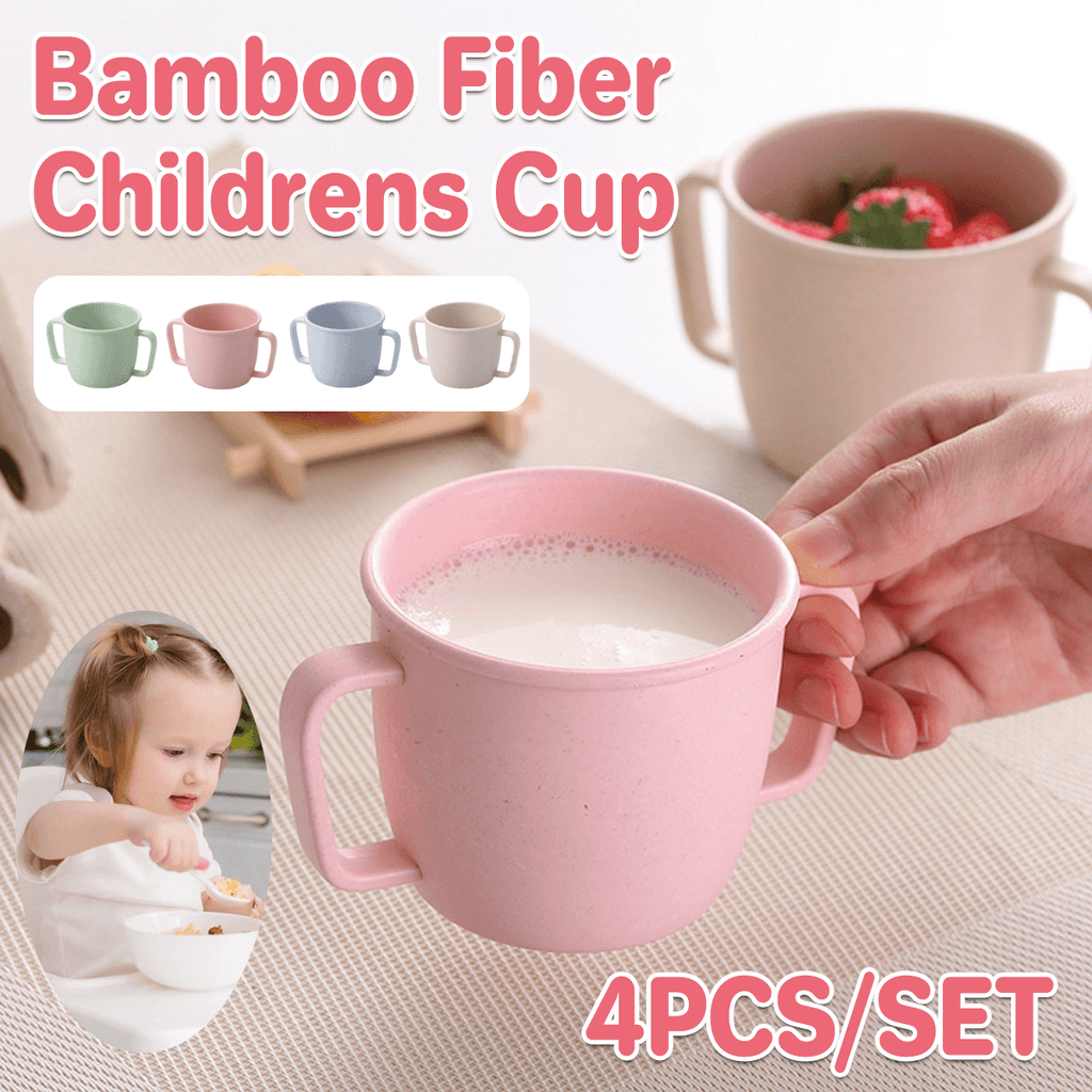 4PCS Bamboo Fiber Milk Drinking Cups with Handle Eco Friendly Small Grip Cups