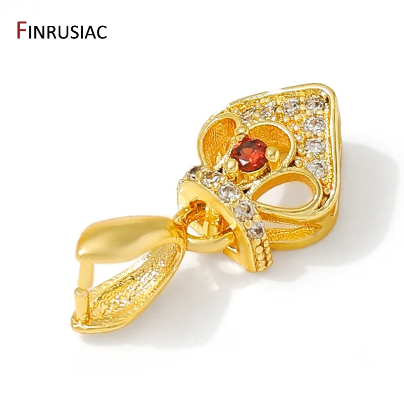 18K Gold Plated Brass With Zircon Jewellery Bail Clasps For Necklace Making,Pendant Pinch bail For DIY Jewelry Making Supplies