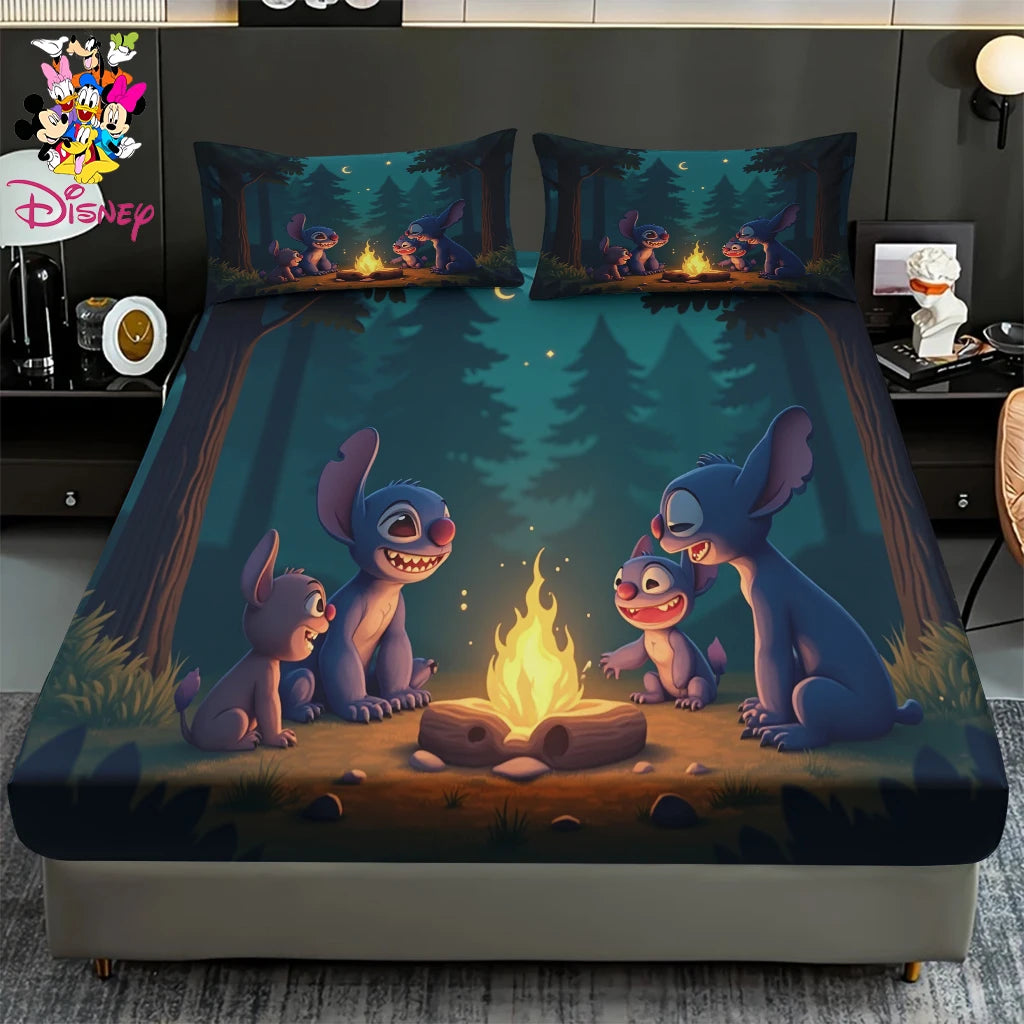 2/3pcs Disney Stitch Chef Fitted Sheet Set 100% Polyester Skin-Friendly & Breathable Bedding Comfortable Cute Soft