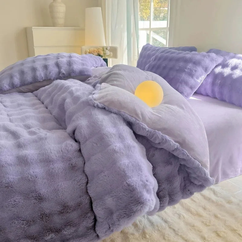 New Rabbit Fur Thickened Milk Velvet Duvet Cover Set Machine Washable Soft SkinFriendly Warm Bed Sheet for Home and Hotel 침구 풀세트