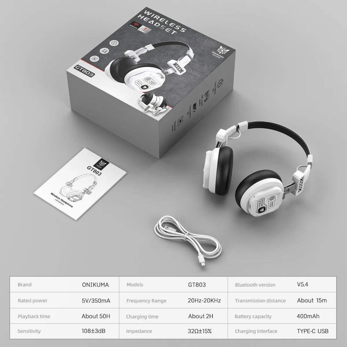 Onikuma Bluetooth Headphones Over Ear Hifi Stereo Music Headset Professional True Sports with Earphones TF/AUX Music Player