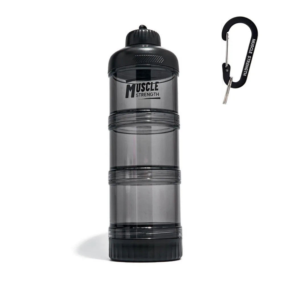 1/2/3 Layer Protein Powder Box Plastic Portable Funnel Fitness Supplement Bottle Durable with Mountaineering Buckle Snack Can