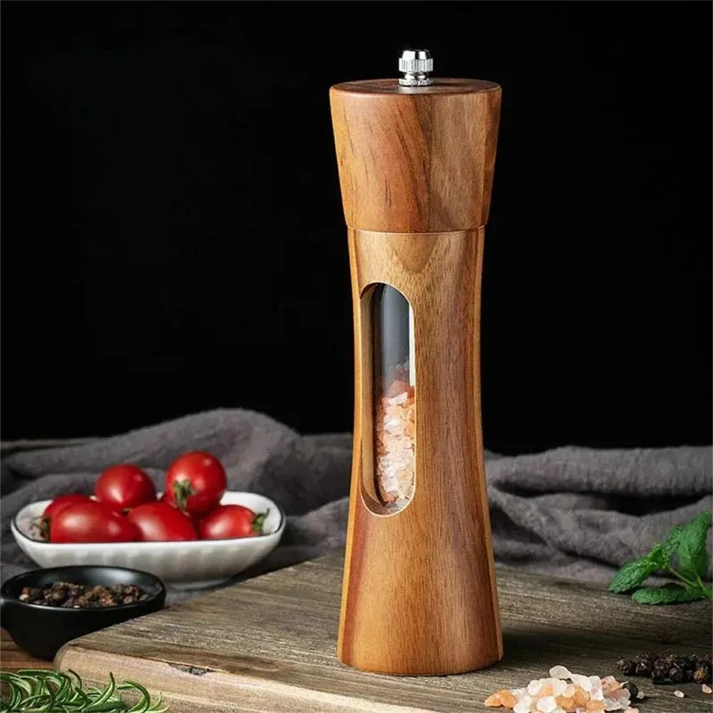 1/2PCS, Wooden Pepper Grinder Salt Pepper Mill Grinding Adjustable Spice Salt Grinder Kitchen Cooking Tools Kitchen Stuff