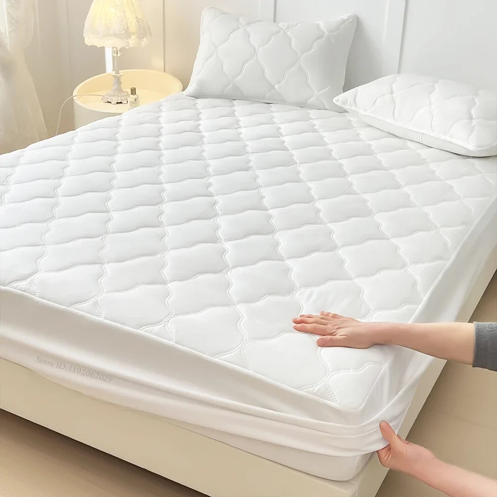 Waterproof Fitted Bed Sheets, Mattress Pads Soft Microfiber Breathable Bedspreads Cover Protector for Single/Double/King/Queen