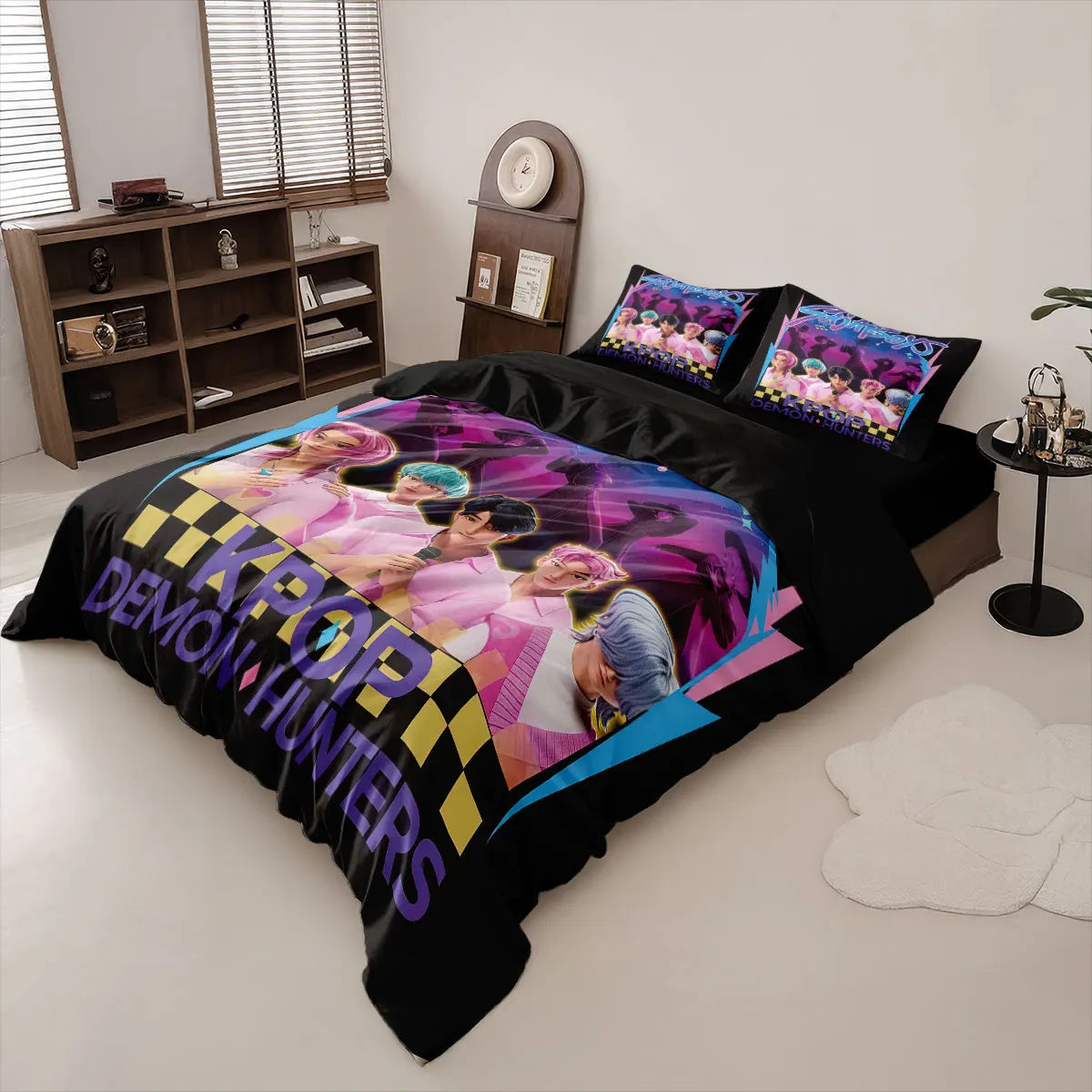 3pcs K-Pop Demon Hunters printed coreless duvet cover set, multi size bedroom bedding decoration, machine washable