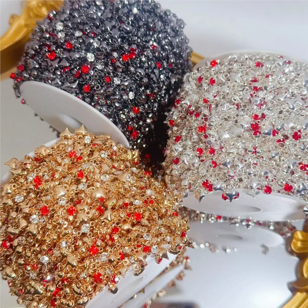 1Meter Colorful Metal Peach Heart Charms Chain Crystal Beads Pendants Copper Chains Women Jewelry Making DIY Necklaces Bracelets