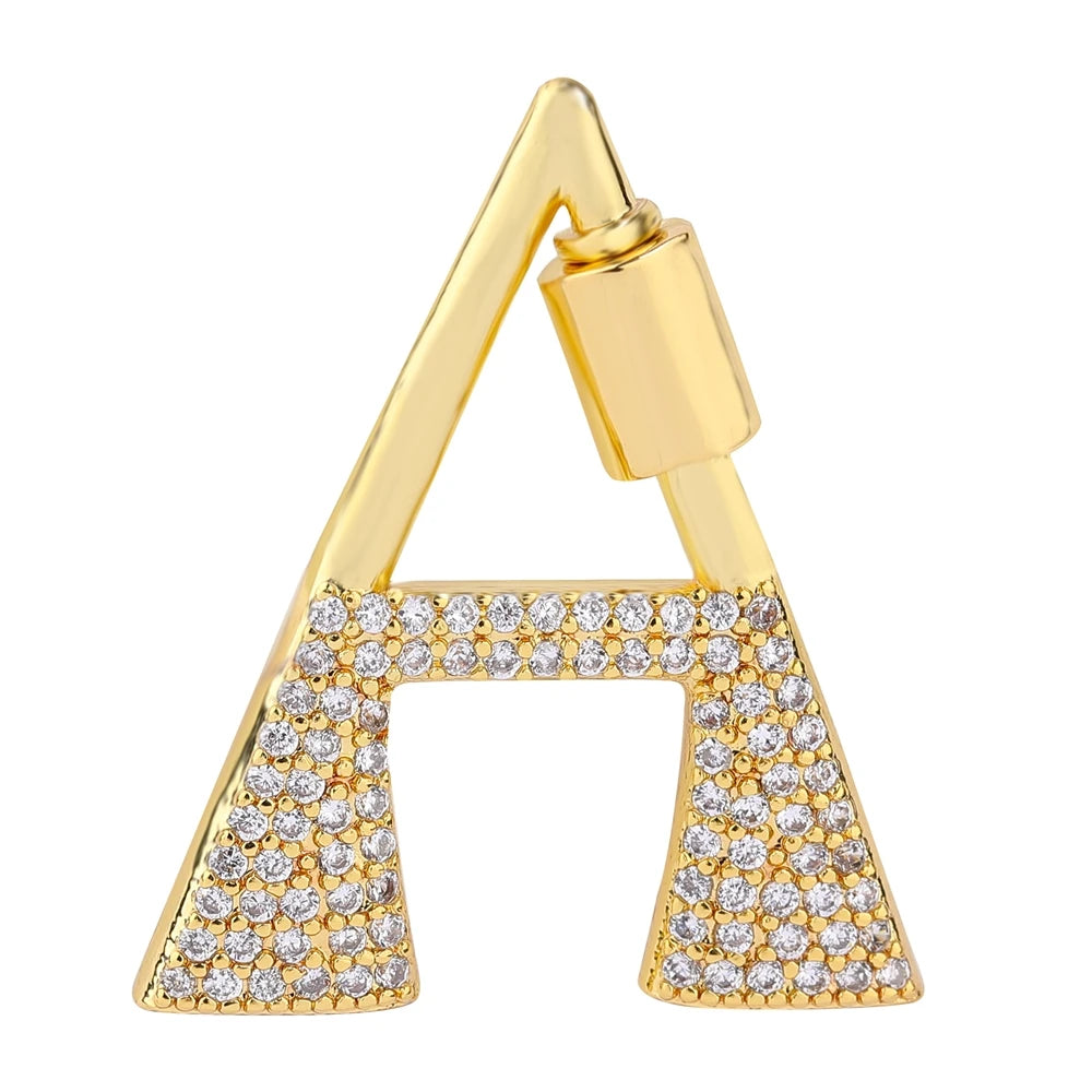 Juya 18K Gold Plated 26 Alphabet Letters Pendant Fasteners Bolt Carabiner Clasps For DIY Women Mesh Chains Name Jewelry Making