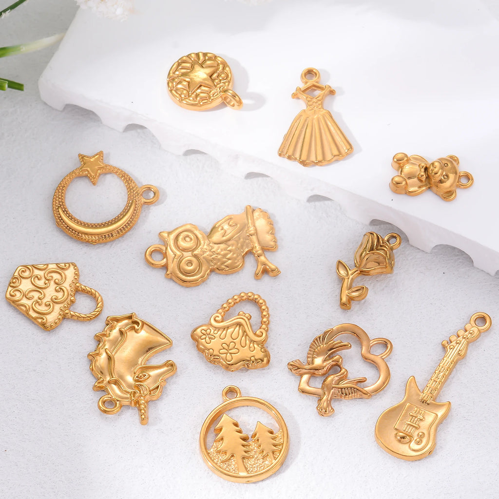 2Pcs DIY Fashion Charm Star Moon Unicorn Bear DIY Jewelry Making Supplie Stainless Steel Necklace Earring Bracelet Pendants