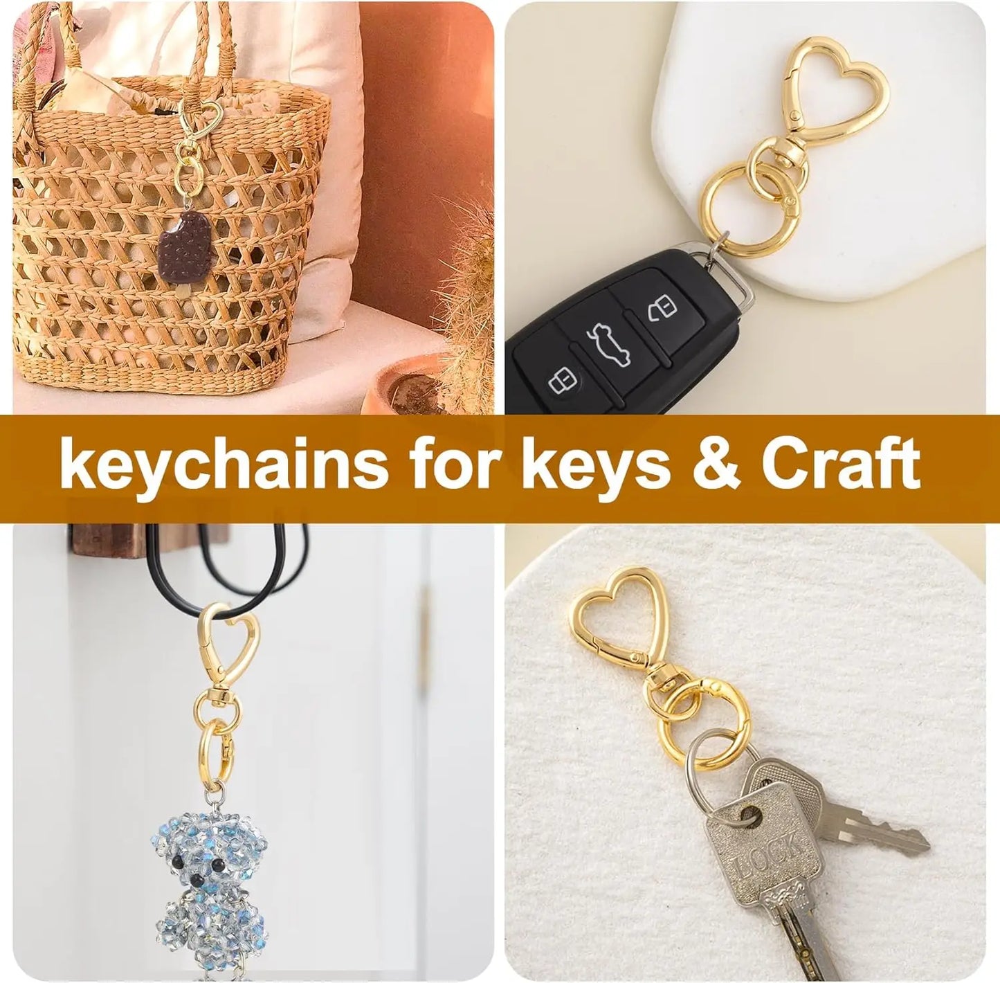 5/10/20/40 Sets Double Opening Swivel Keychain Clips Heart Spring Clasp Hooks Snap Rings for Lanyards Crafts Camping Hiking Gift