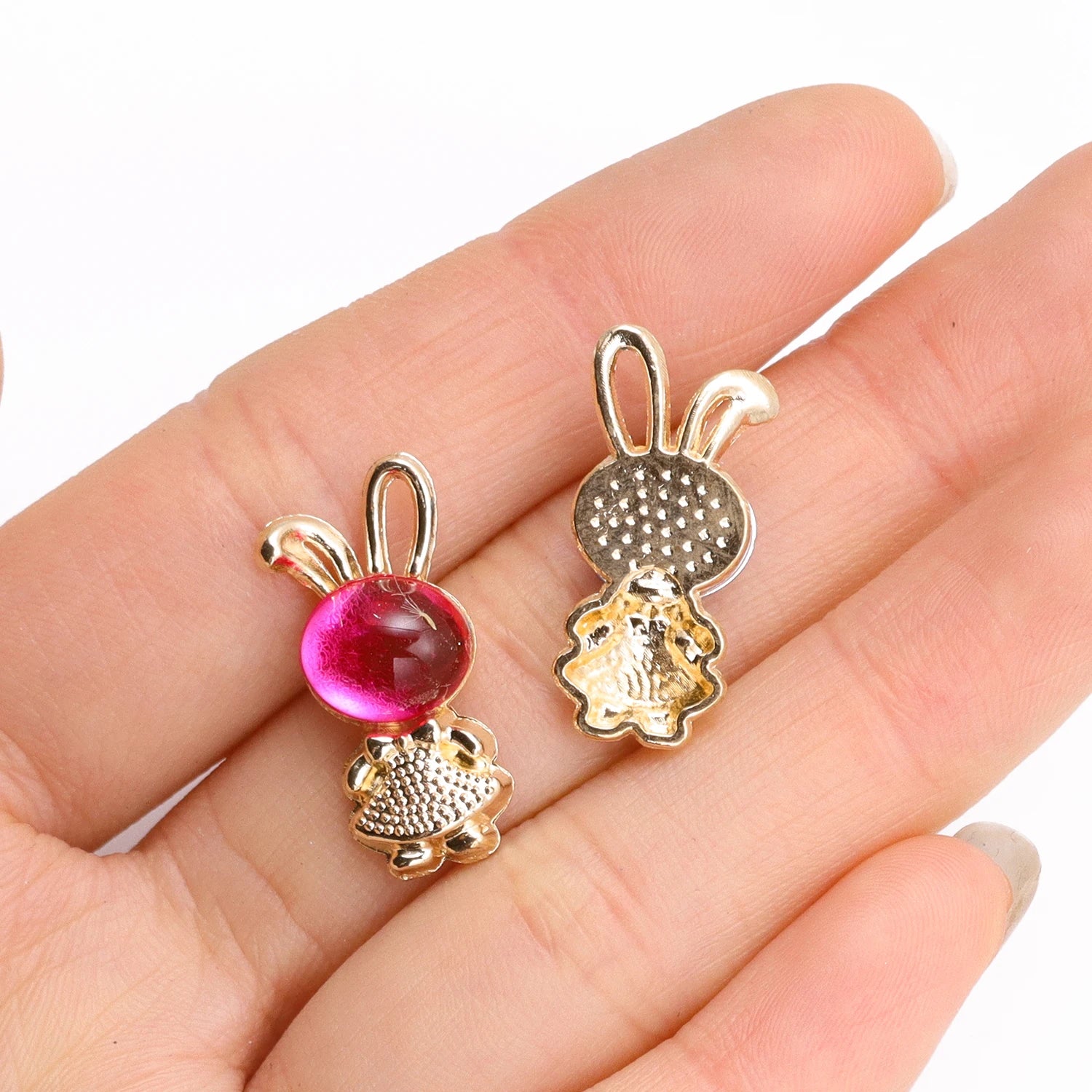 10Pcs Mix Multi Coloured Cartoon Crystal Rabbit Pendants Gold Color Metal Charms For Jewelry Making DIY Earrings Necklace Crafts