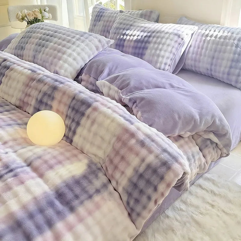 New Rabbit Fur Thickened Milk Velvet Duvet Cover Set Machine Washable Soft SkinFriendly Warm Bed Sheet for Home and Hotel 침구 풀세트