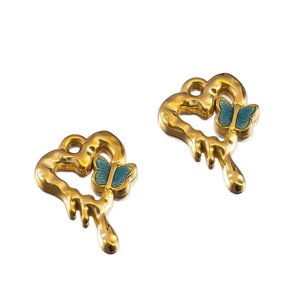 2pcs Enamel Butterfly Lava Love Heart Charms 304 Stainless Steel Pendant Base Crystal Bead DIY Jewelry Making Earrings Necklaces