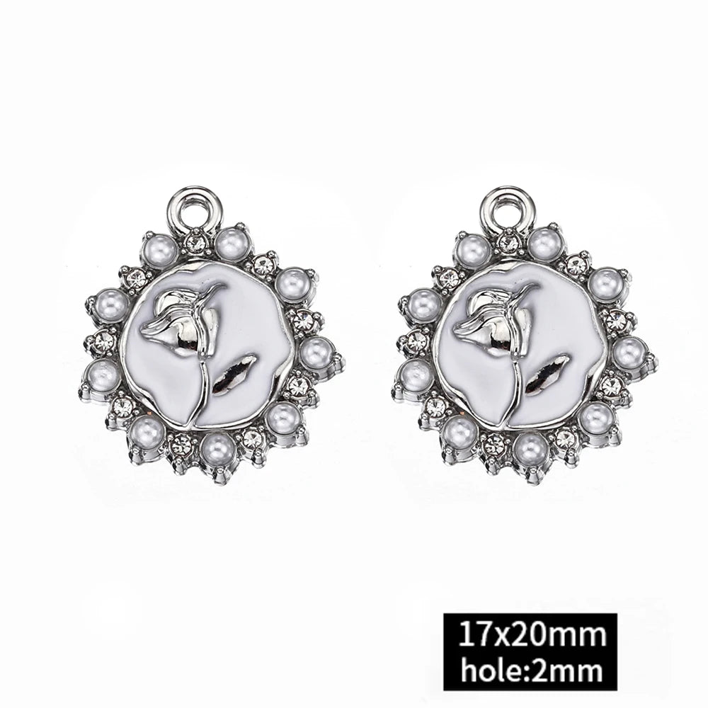 2pcs Rhinestone Chrams Silver Color Crystal Beads Pendants Y2K Style Jewelry Making Accessories Charms for DIY Necklace Bracelet