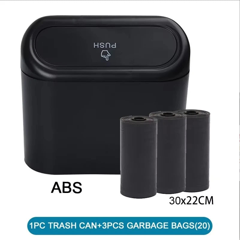 Universal Car Clamshell Trash Bin Hanging Vehicle Garbage Dust Case Storage Box Black Square Pressing Trash Can Accessories
