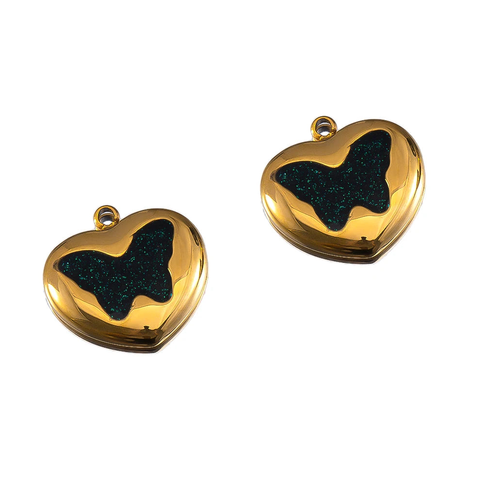 2pcs Enamel Butterfly Lava Love Heart Charms 304 Stainless Steel Pendant Base Crystal Bead DIY Jewelry Making Earrings Necklaces