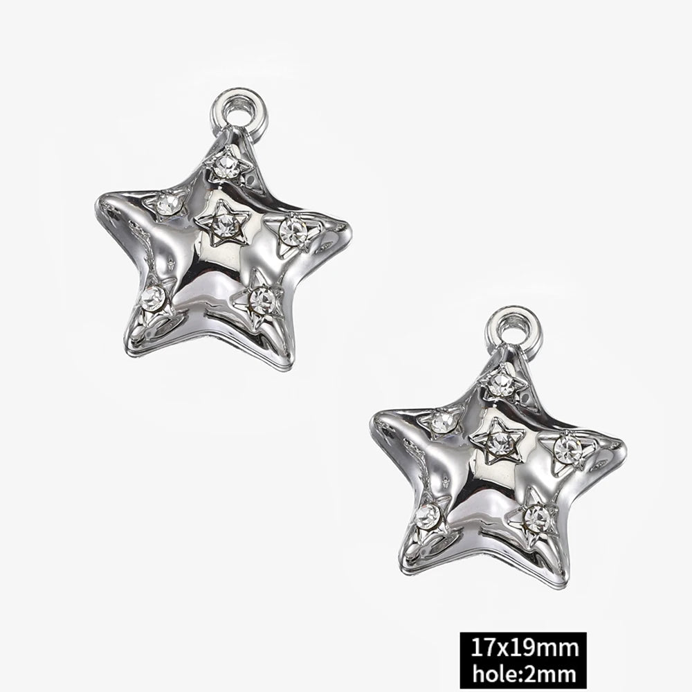 2pcs Rhinestone Chrams Silver Color Crystal Beads Pendants Y2K Style Jewelry Making Accessories Charms for DIY Necklace Bracelet