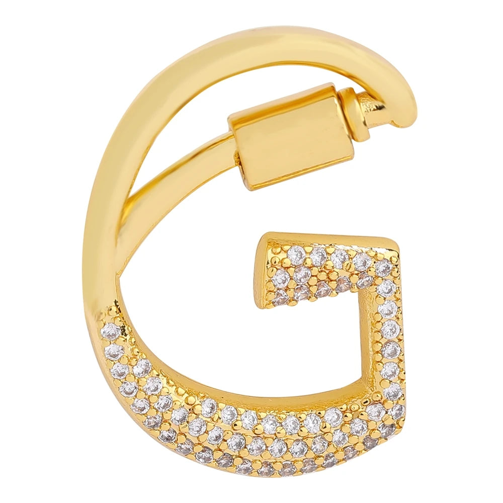 Juya 18K Gold Plated 26 Alphabet Letters Pendant Fasteners Bolt Carabiner Clasps For DIY Women Mesh Chains Name Jewelry Making