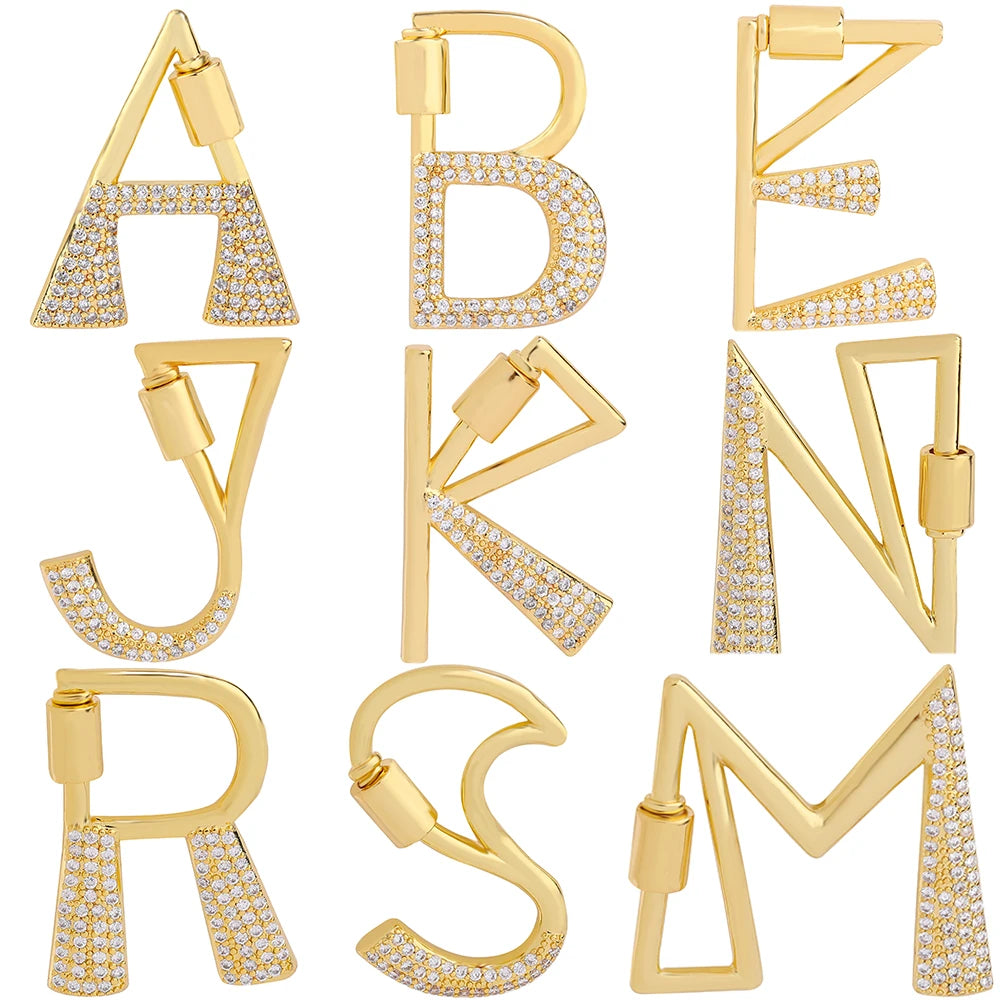 Juya 18K Gold Plated 26 Alphabet Letters Pendant Fasteners Bolt Carabiner Clasps For DIY Women Mesh Chains Name Jewelry Making