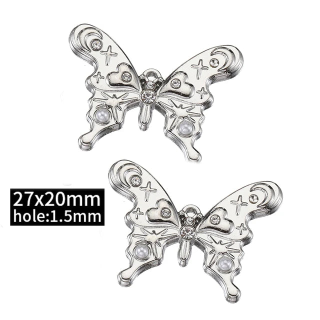 2pcs Rhinestone Chrams Silver Color Crystal Beads Pendants Y2K Style Jewelry Making Accessories Charms for DIY Necklace Bracelet